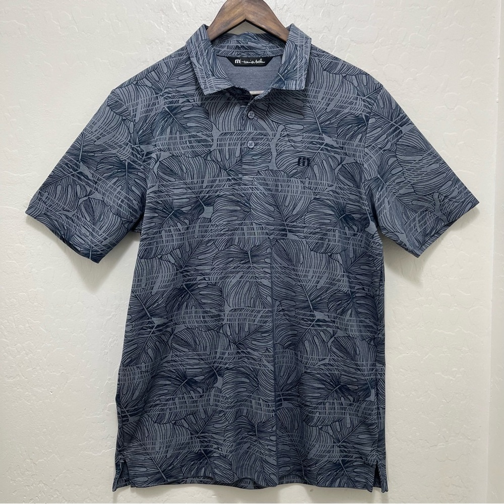 Travis Mathew Dolphin Dive Golf Polo Shirt in Heather Peacoat Sz M